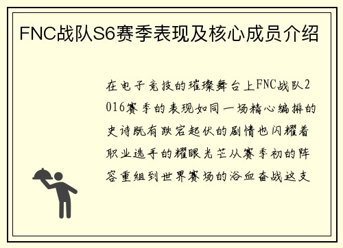 FNC战队S6赛季表现及核心成员介绍