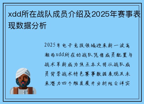 xdd所在战队成员介绍及2025年赛事表现数据分析